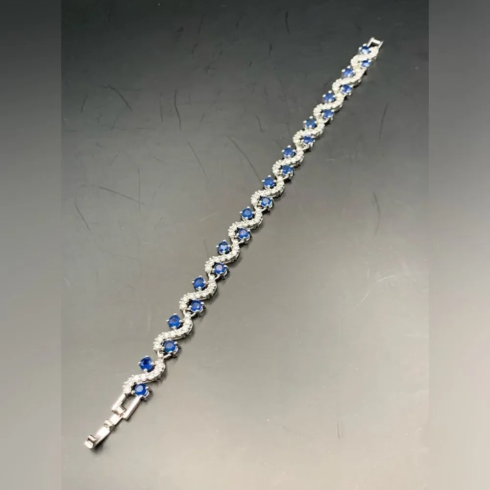 Platinum Plated Blue Cubic Zirconia Bangle Bracelet for Women